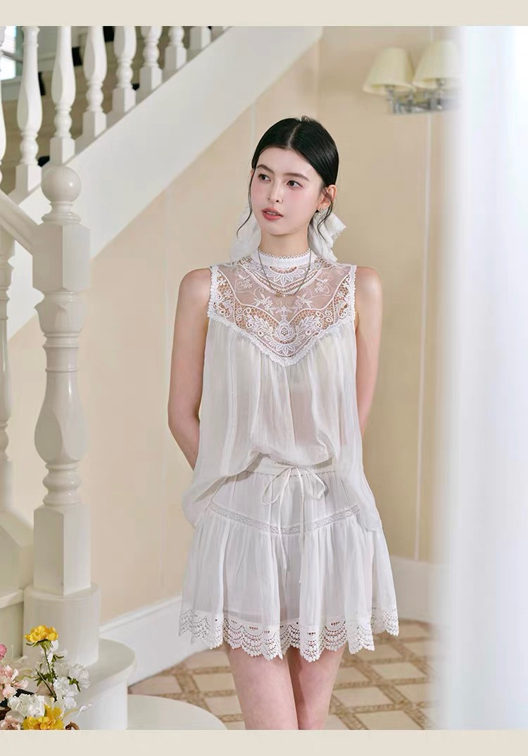 set】レースドッキングシアーチュールトップス×ショートパンツセット