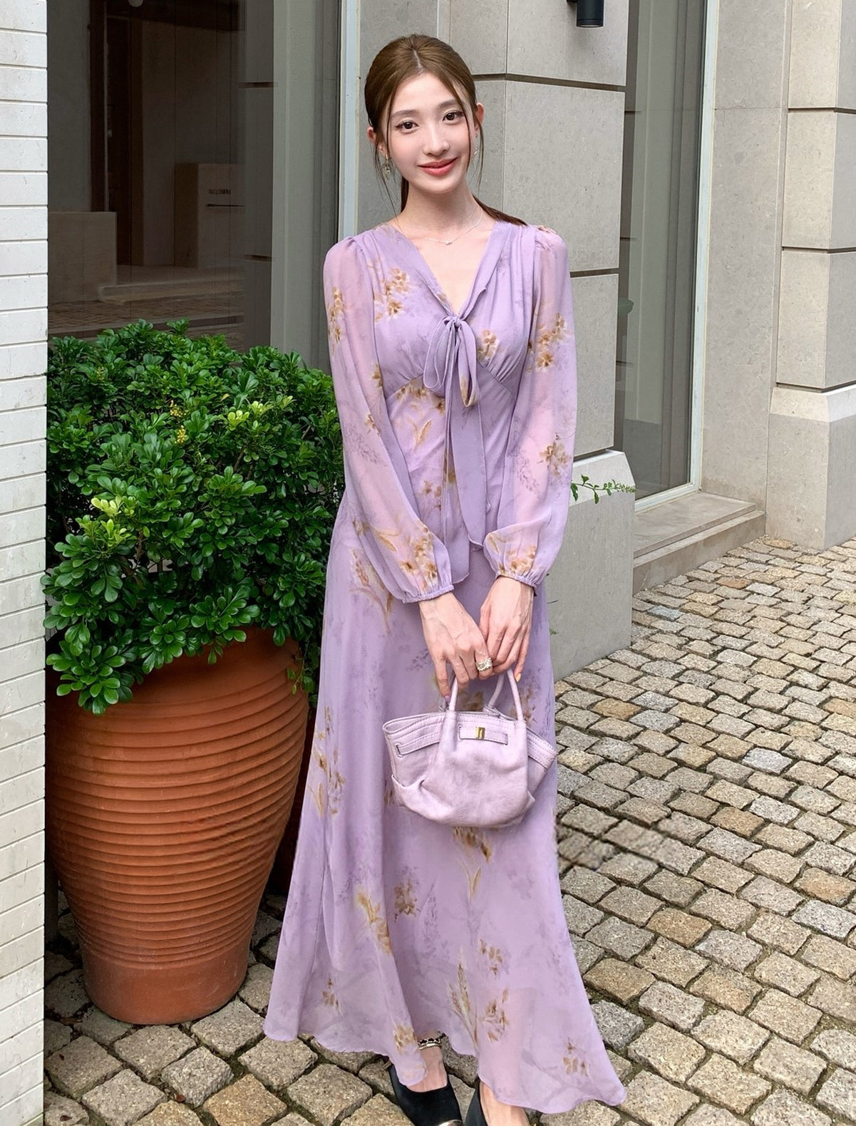 dress】ボウタイフラワー柄ロングワンピース Q8919 – NANASTYLE