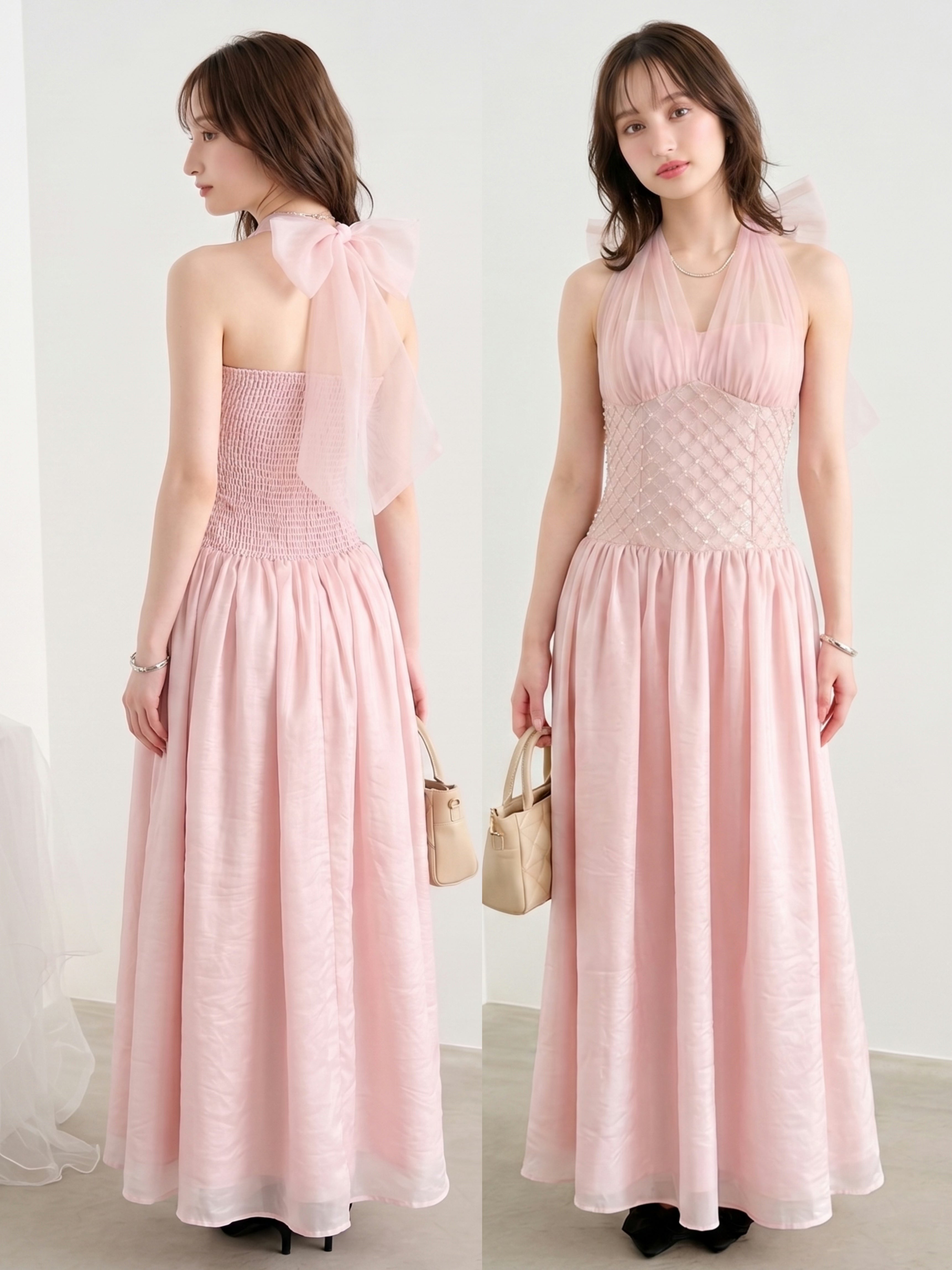 dress】ウエストパールホルターネックロングワンピース N3677 – NANASTYLE