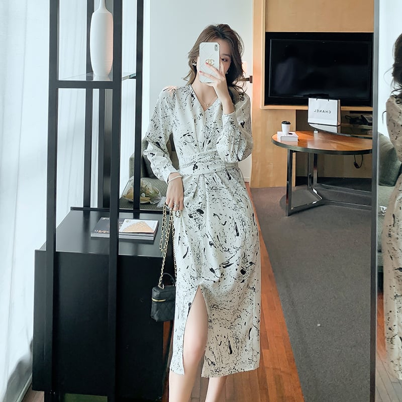 【dress】話題沸騰中 オシャレエレガントスリットワンピース　M16821