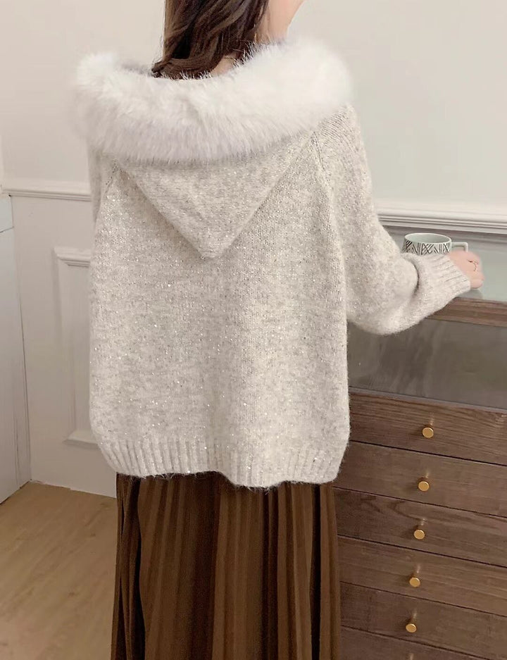 【outer】ファー付きニットカーデ　M28080