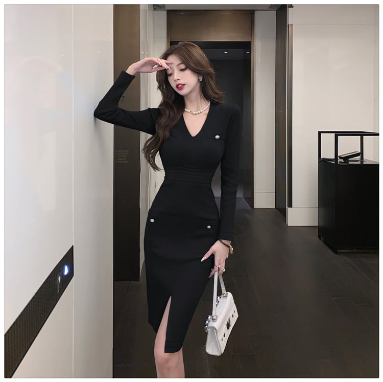 【dress】着回し力抜群Vネックニットワンピース　M17597