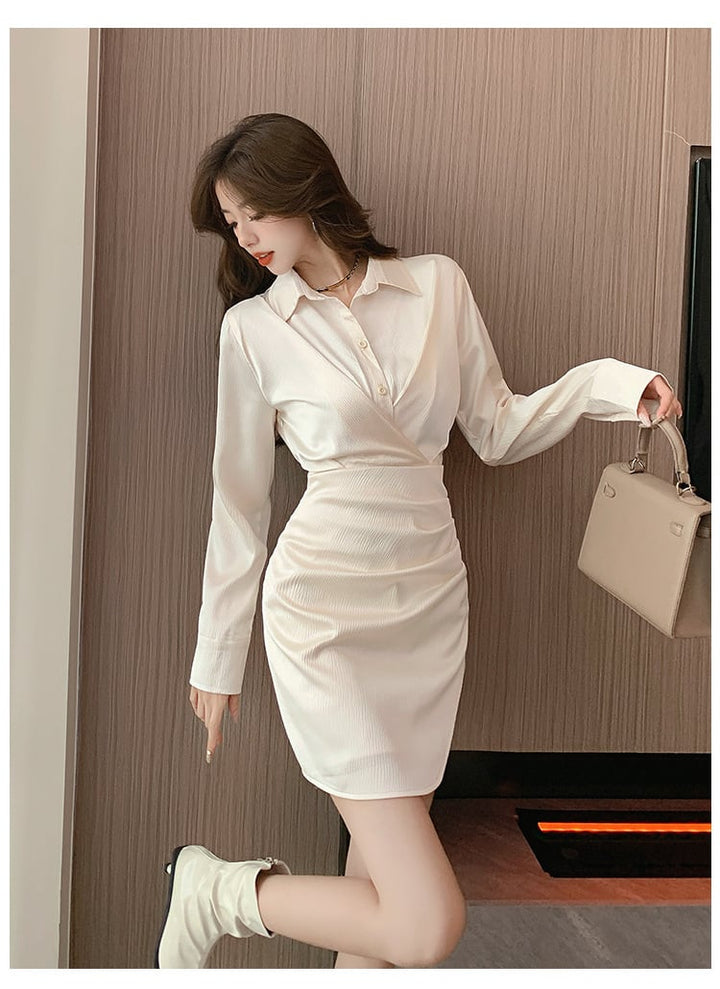 【dress】シンプルVネック通勤風シャツワンピース　M17674