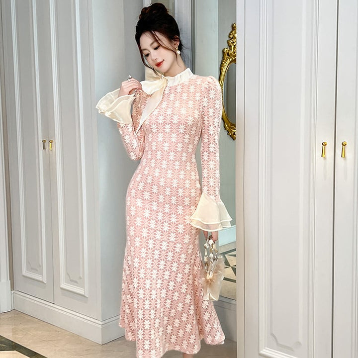 【dress】リボン付きマーメイドワンピース　M27010