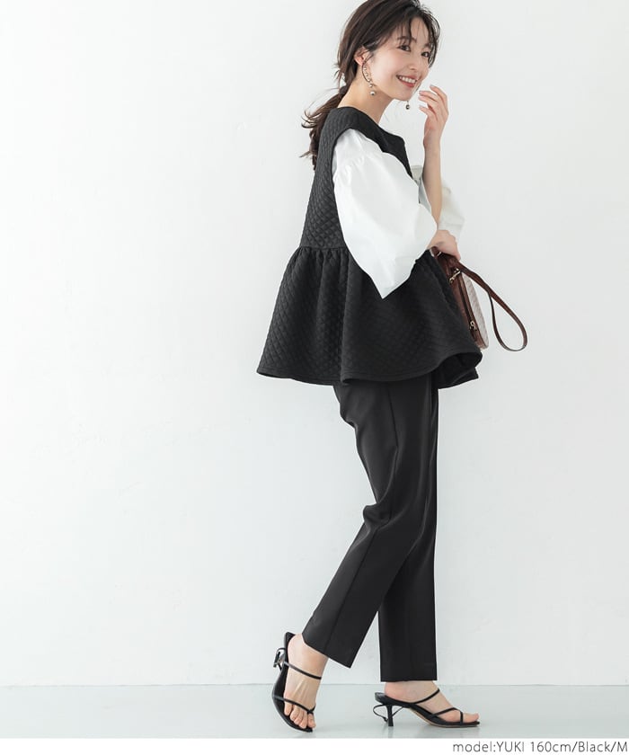 【tops】ペプラム裹起毛ジレ　M18389