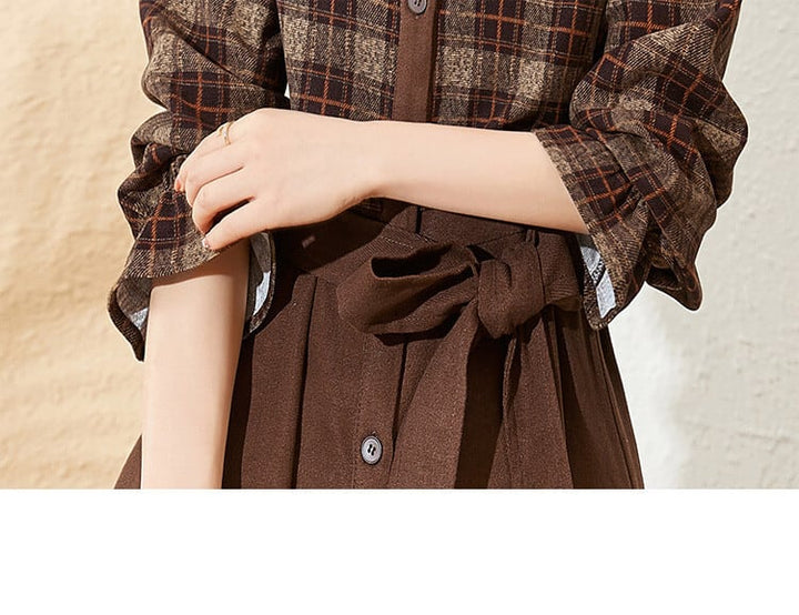 【dress】チェック柄切り替えデートワンピース　M17876