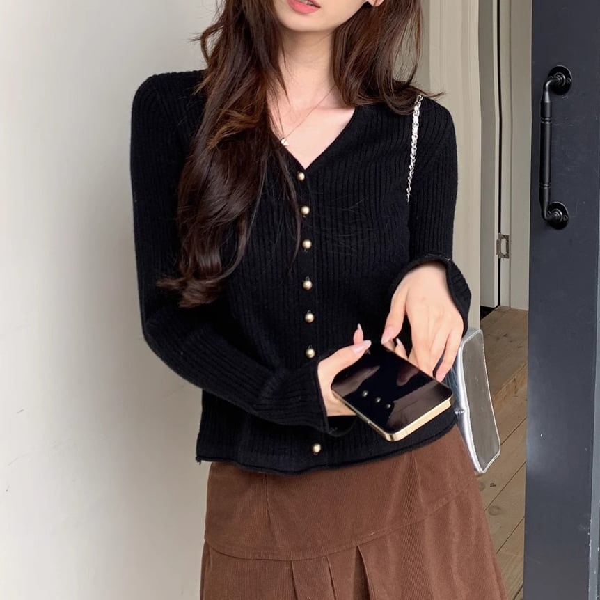 【outer】ボタンデザインニットカーデ　M26696
