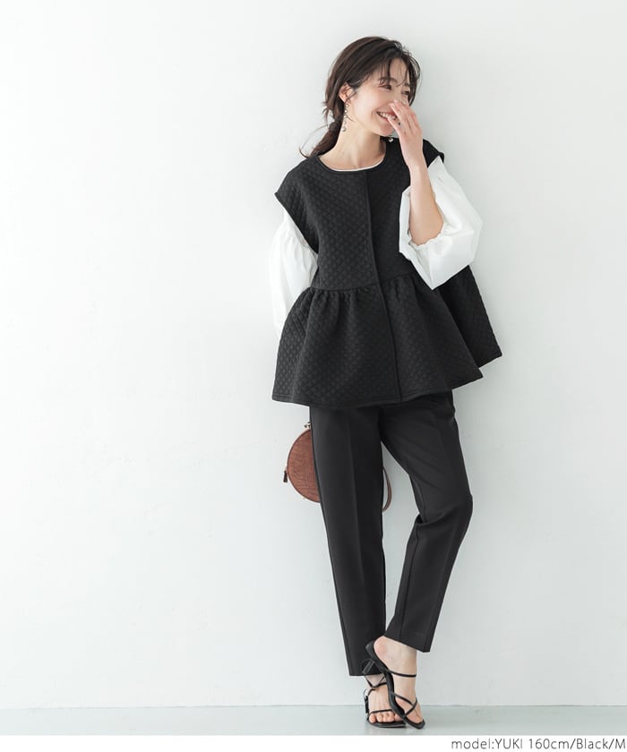 【tops】ペプラム裹起毛ジレ　M18389