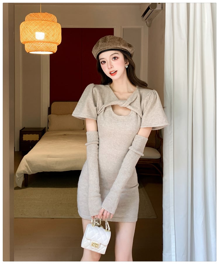 【dress】ニットワンピースアームカバー付き　M26583