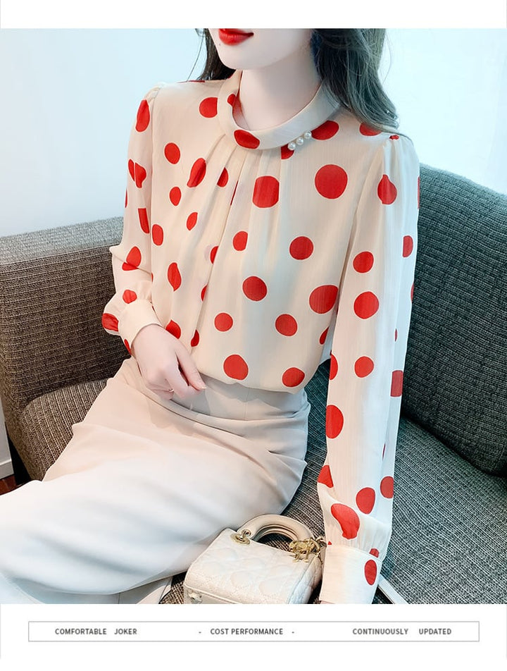 【tops】今季マストバイスタンドネックドット柄シャツ2色　M16882