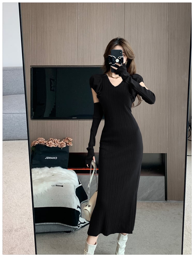 【dress】スリットワンピースアームカバー付き　M18188