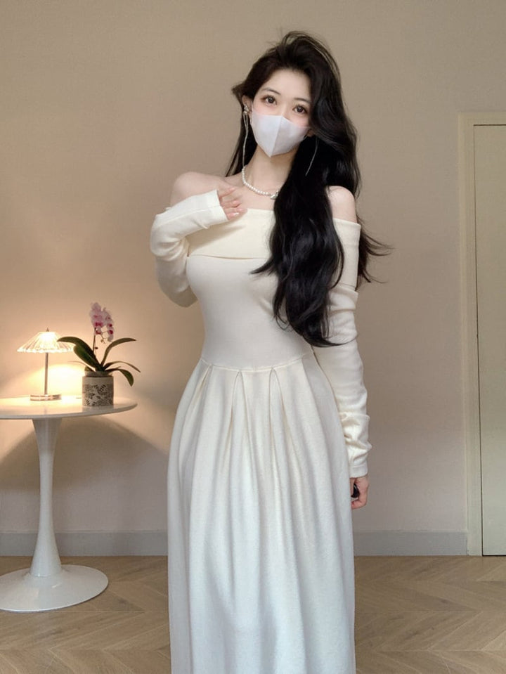 【dress】ボートネックニットワンピース　M18160