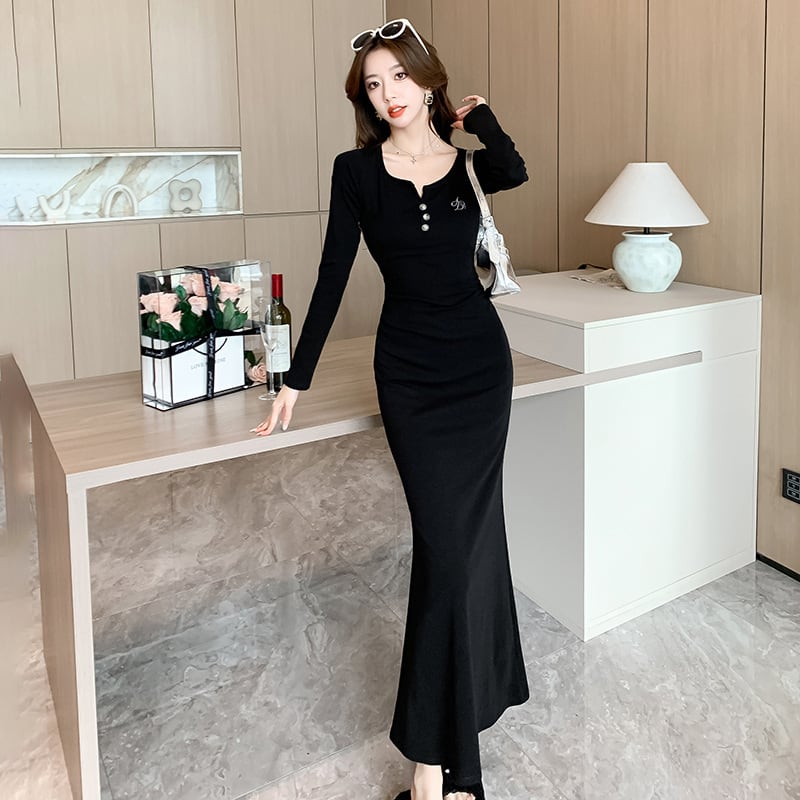 【dress】マーメイドVネックワンピース　M18284