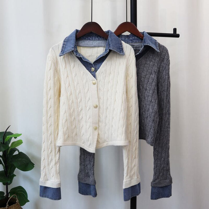 【outer】デニム切り替えニットカーデ　M26850