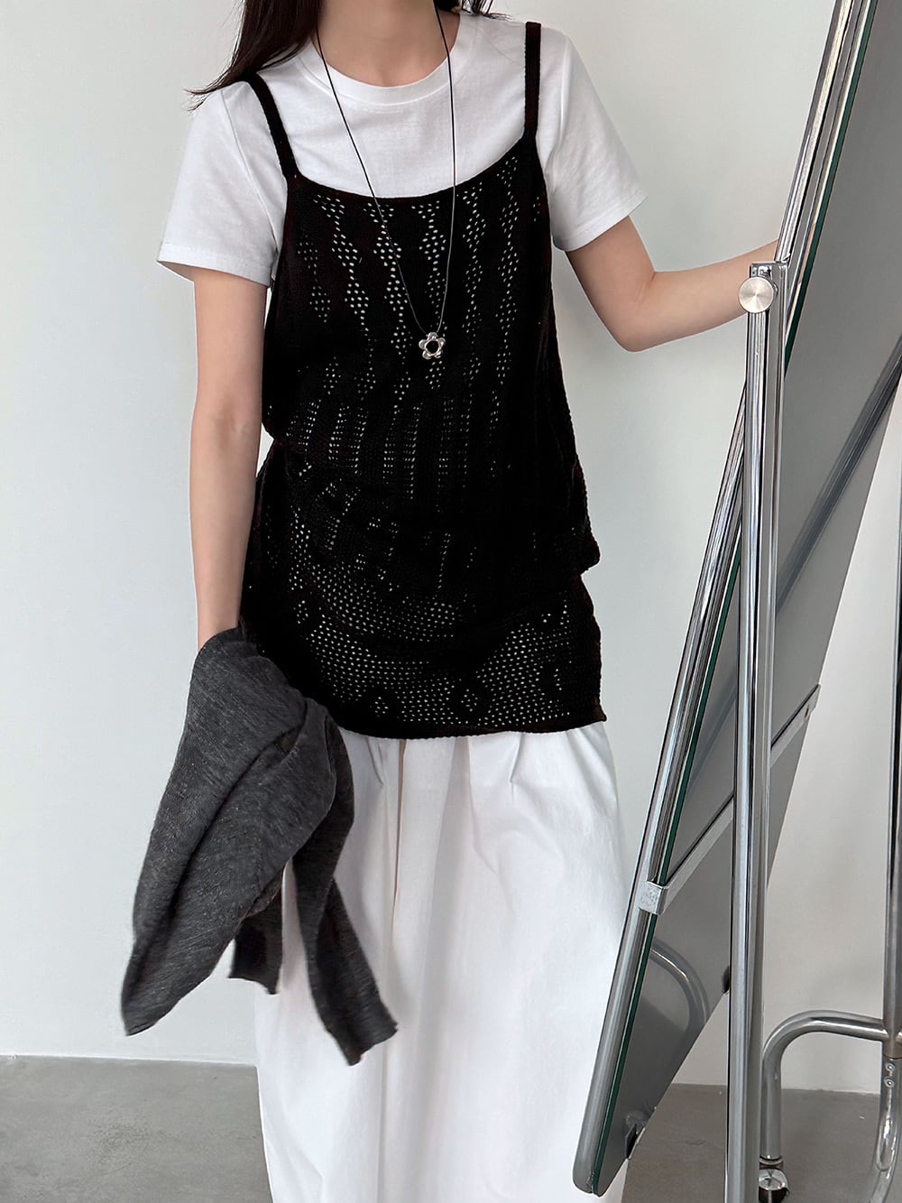 【tops】透かしニットキャミソール Q8326