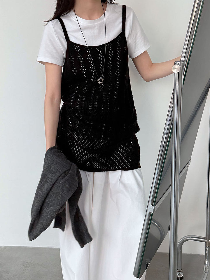 【tops】透かしニットキャミソール Q8326