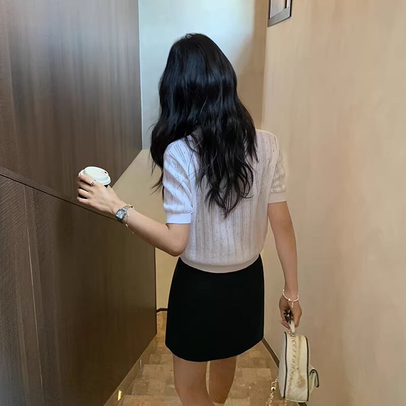 【tops】半袖ニットポロシャツ Q8311
