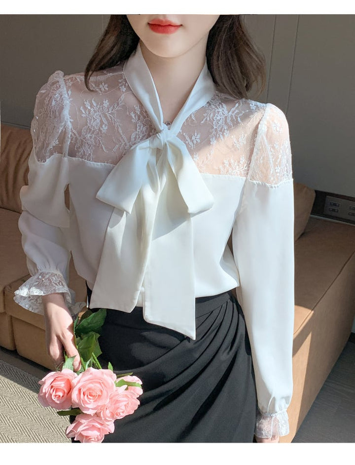 【tops】レース切り替えシャツトップス　M25165