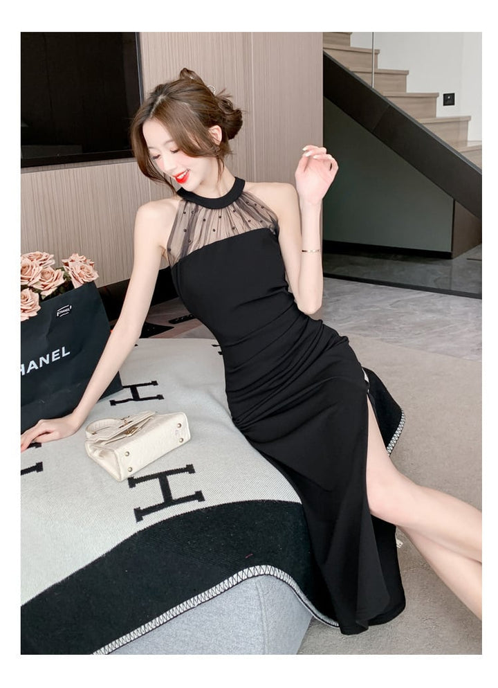 【dress】おしゃれ！ノースリーブスリットワンピース　M17226