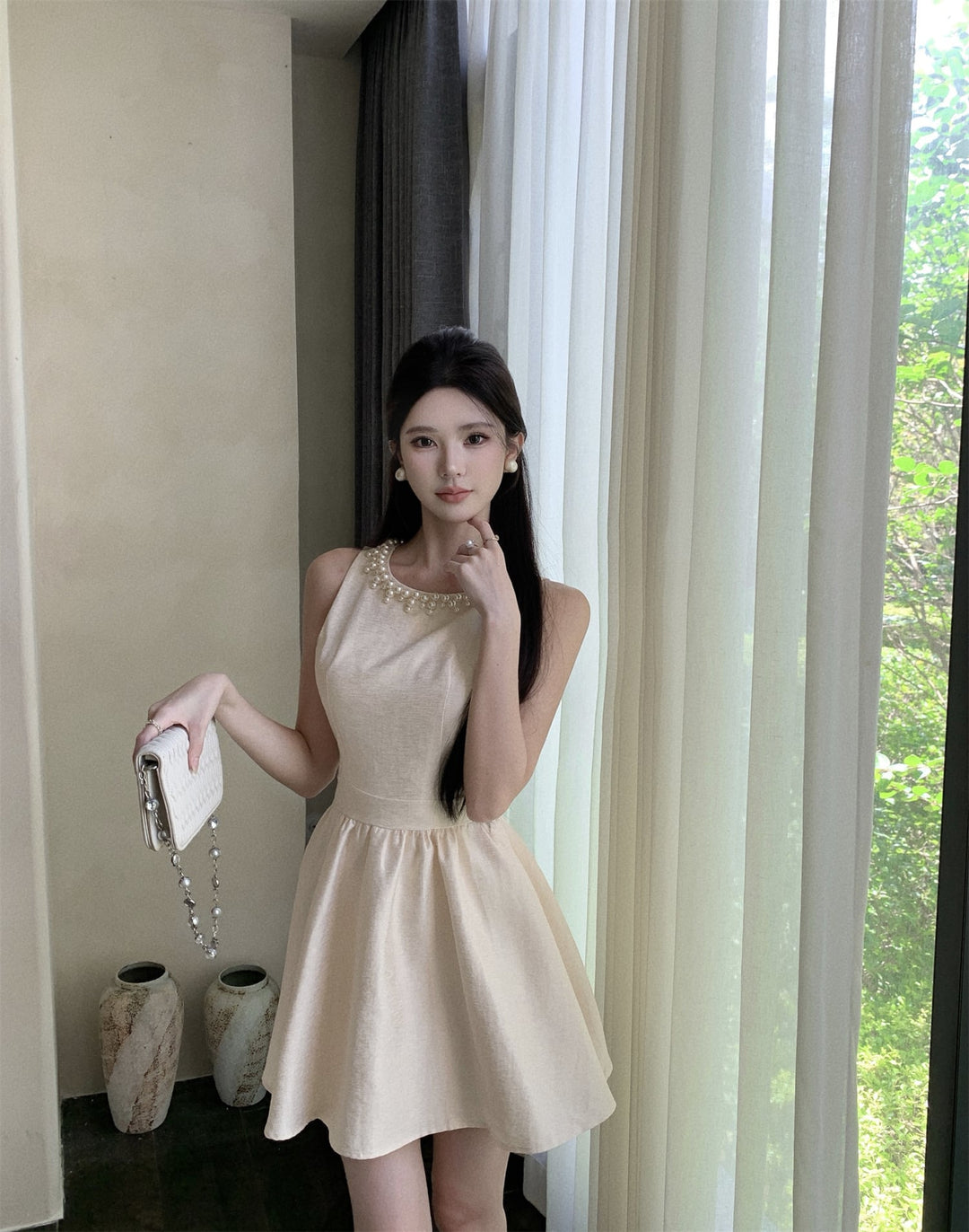 【dress】パールノースリーブワンピース　M24295