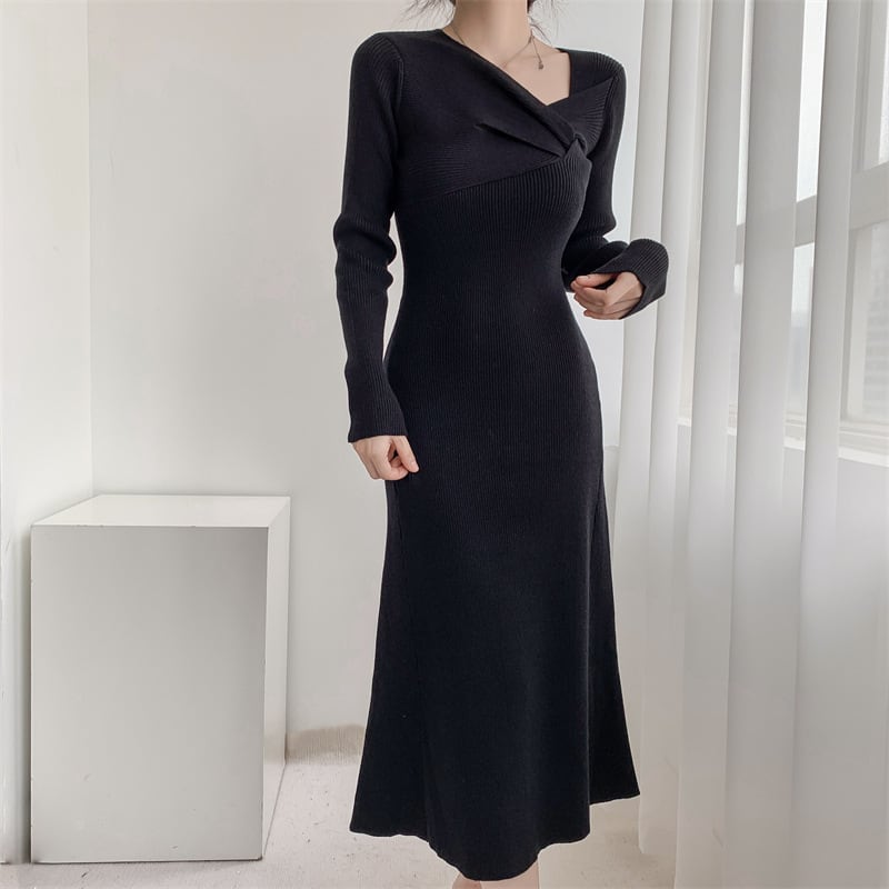 【dress】細身効果抜群♪エレガントニットワンピース　M17484