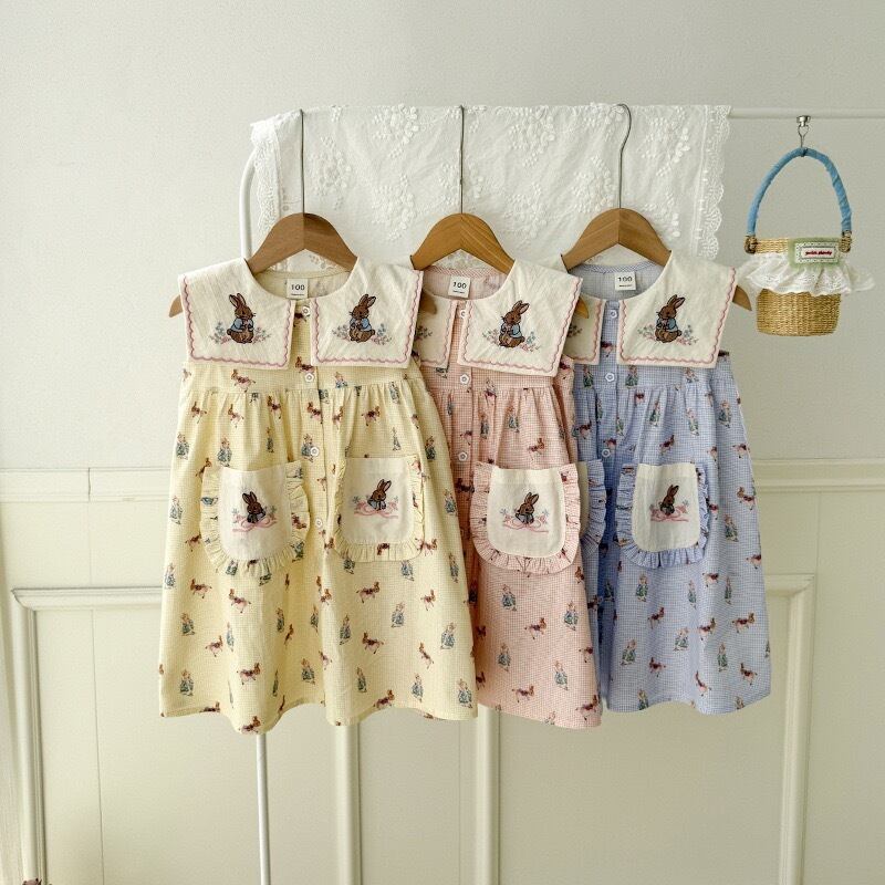 【kids】バニー刺繍ワンピース K0550
