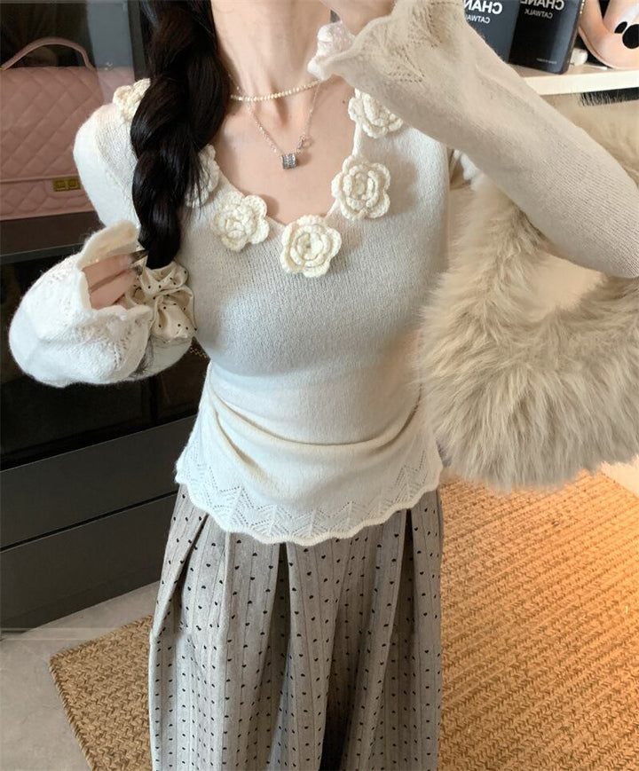 【tops】立体フラワーニットトップス　M28608