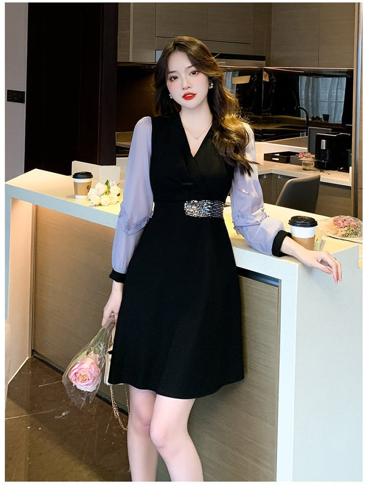 【dress】目立つ！パフスリーブエレガントデートワンピース　M17482