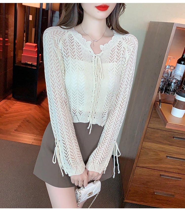【tops】優しい雰囲気カットワークニットトップスゆったり　M17087