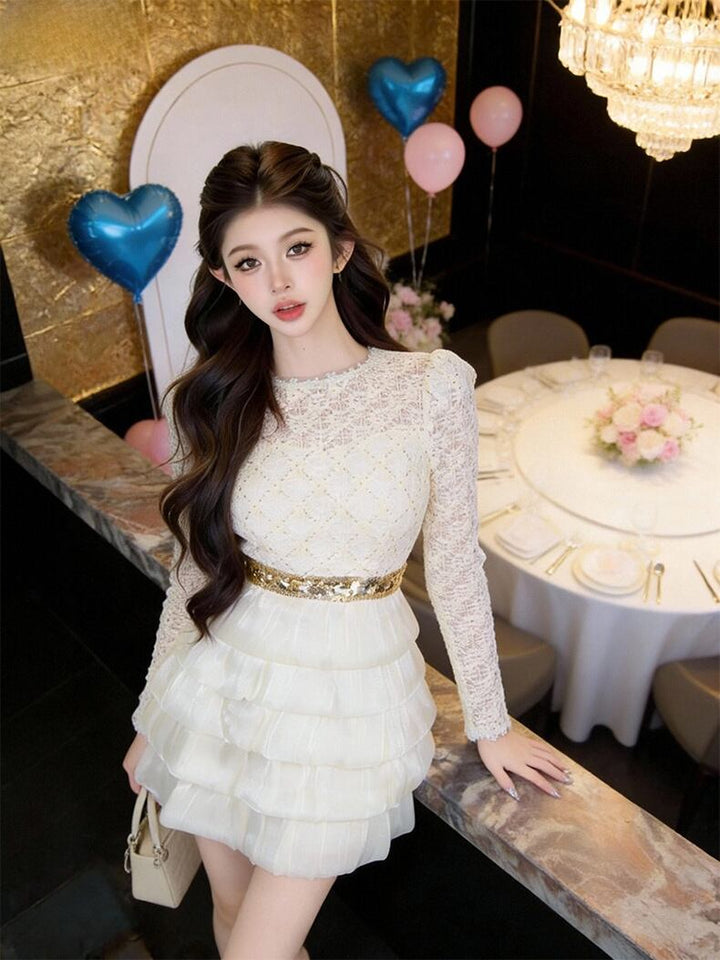 【dress】レースドッキングティアードワンピース Q7990