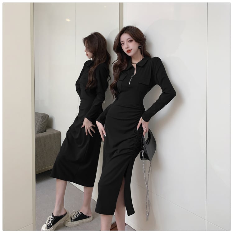 【dress】人気を独占中 POLOネックスリットワンピース　M17014