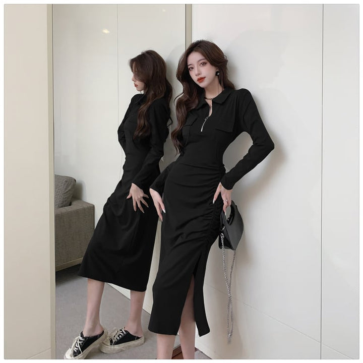 【dress】人気を独占中 POLOネックスリットワンピース　M17014