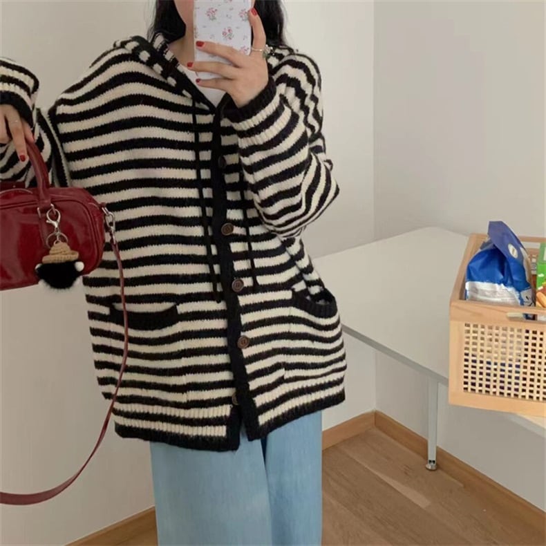 【outer】ボーダー柄ニットカーデ　M26751
