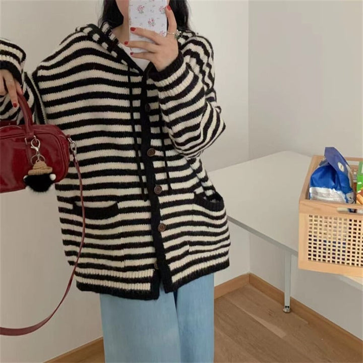 【outer】ボーダー柄ニットカーデ　M26751