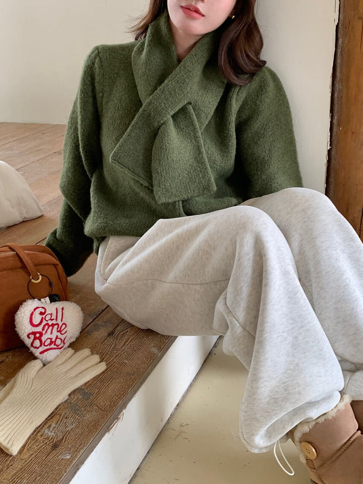 【outer】ニットカーデマフラー付き　M27669