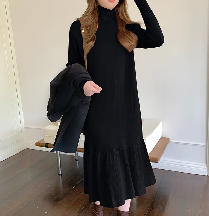 【dress】ハイネックマーメイドニットワンピース　M18205