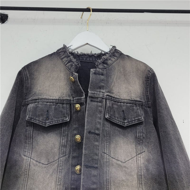 【outer】クルーネックファーデニムジャケット　M18125