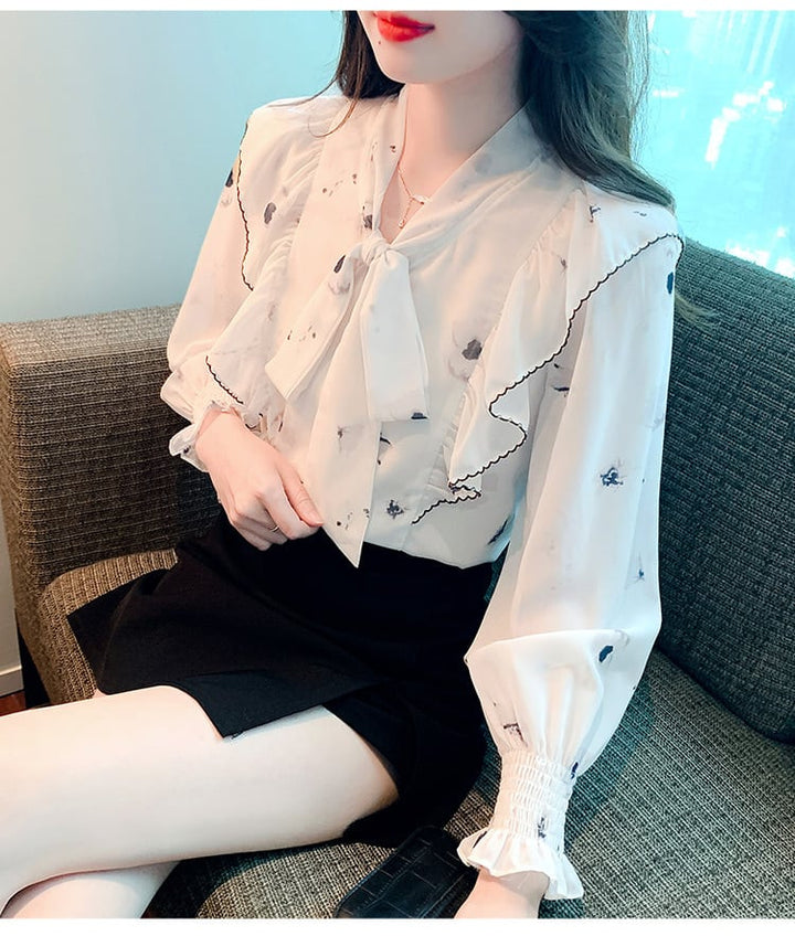 【tops】リボン付きシャツトップス　M18477