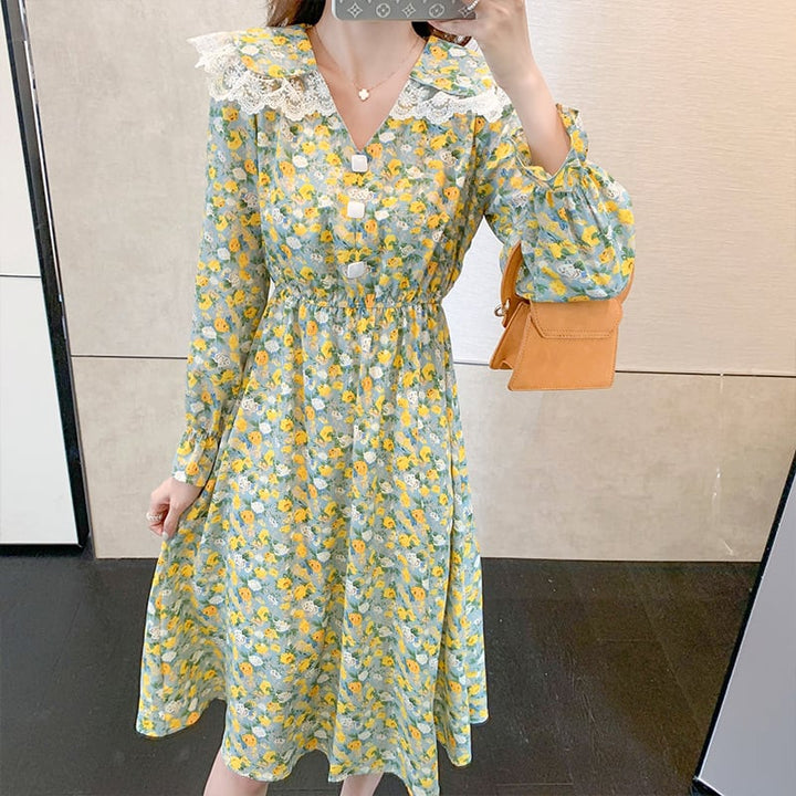 【dress】細身効果抜群♪スウィート花柄ワンピースオシャレ　M17017