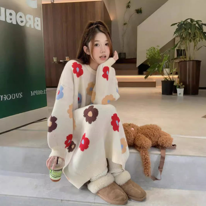【dress】プリントニットワンピース　M26902