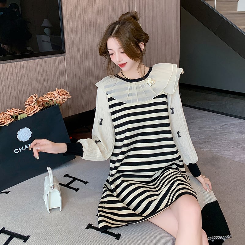【dress】気質満点大人可愛いボーダー柄ニットワンピース　M17500