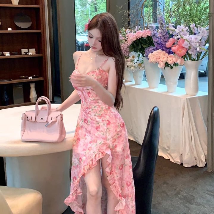 【dress】フラワー柄イレヘムキャミワンピース Q8450
