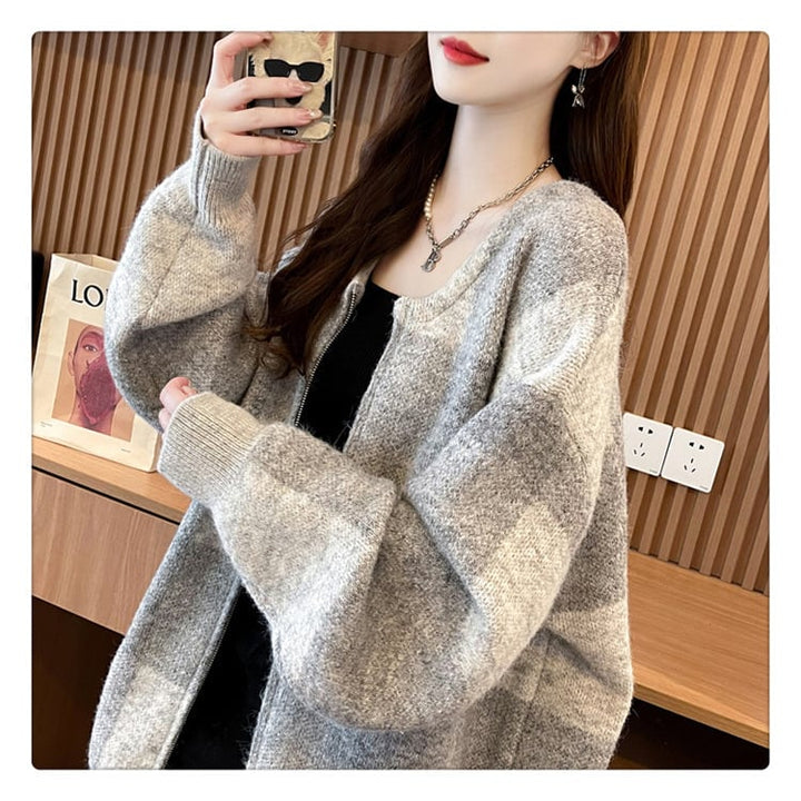【outer】チェック柄ニットカーデ　M19341