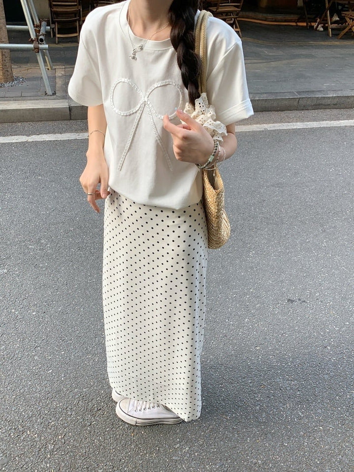 【set】Tシャツ×ドット柄スカートセット　M24227