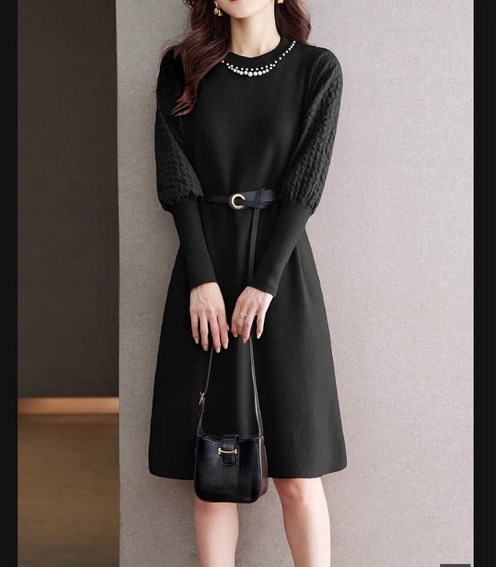 【dress】パール付きニットワンピース　M19126