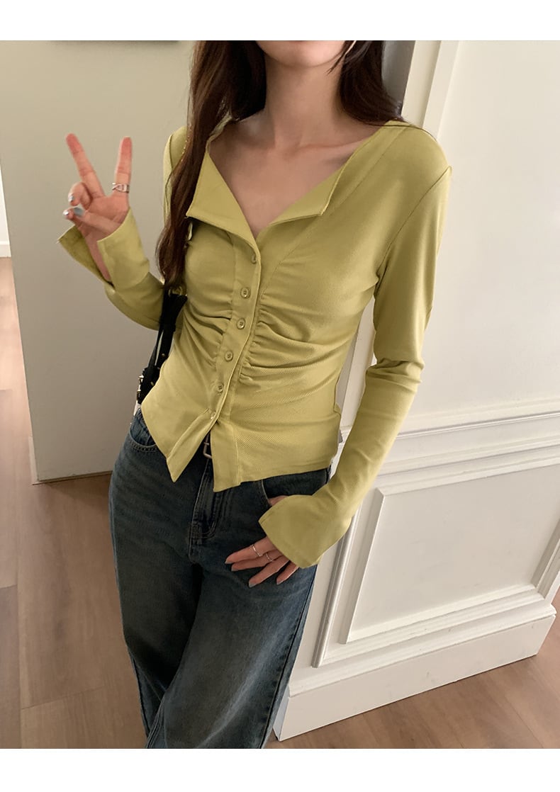 【tops】ボタンデザイン長袖Tシャツトップス　M18228