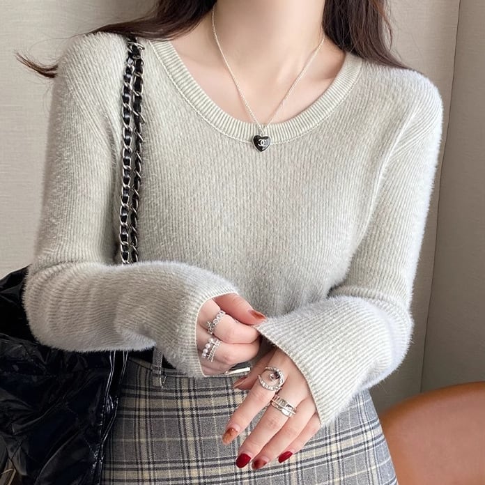 【tops】無地ニットトップス　M26692