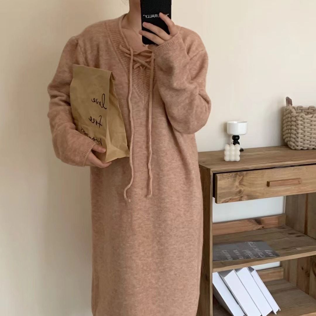 【dress】無地ニットワンピース　M18467