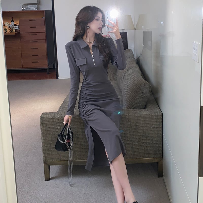 【dress】人気を独占中 POLOネックスリットワンピース　M17014