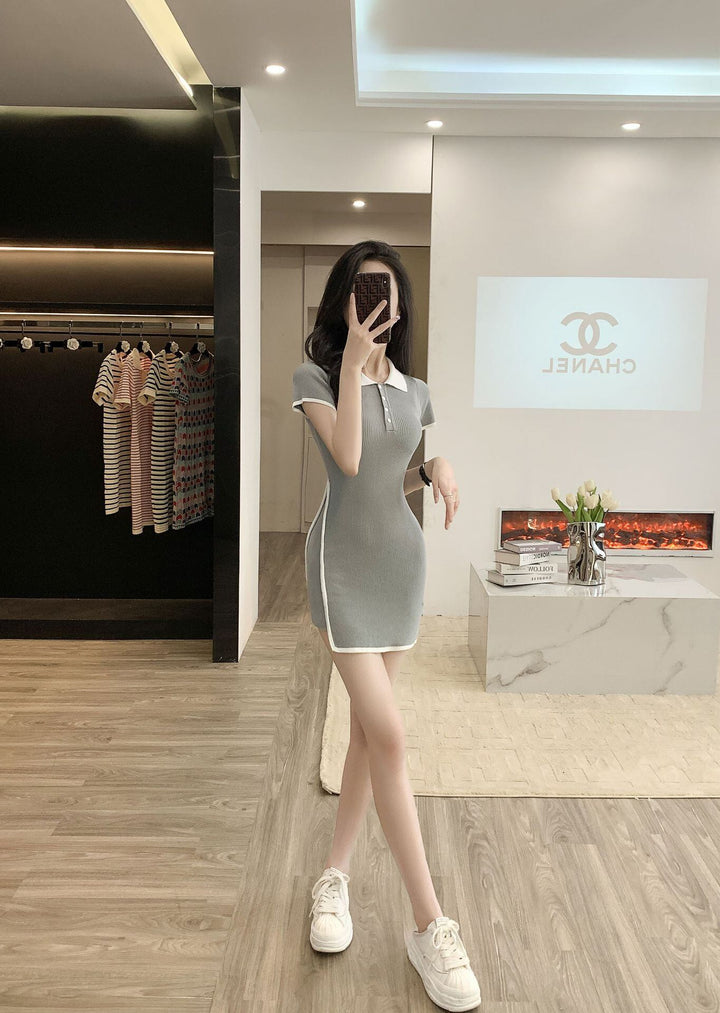 【dress】絶対流行POLOネックニットワンピース着瘦せ　M17396